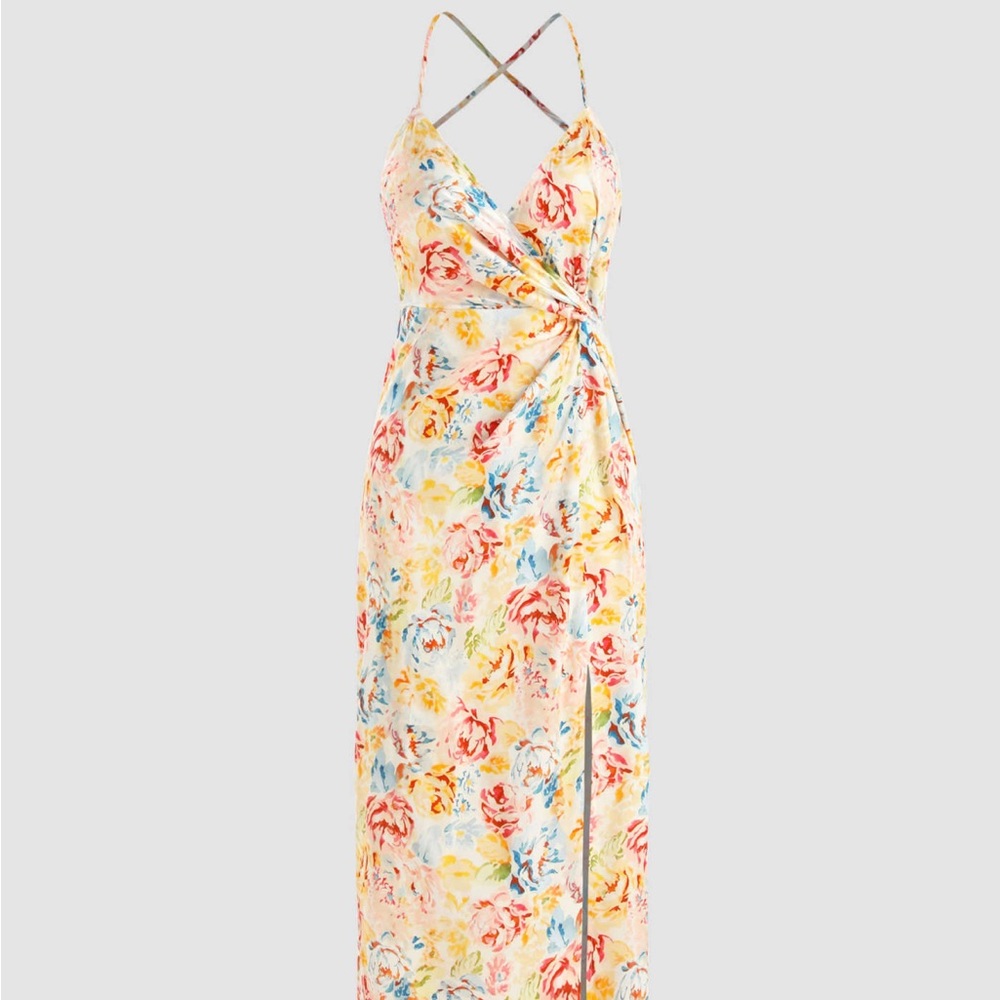 Floral Backless Knotted Slit Midi Dress